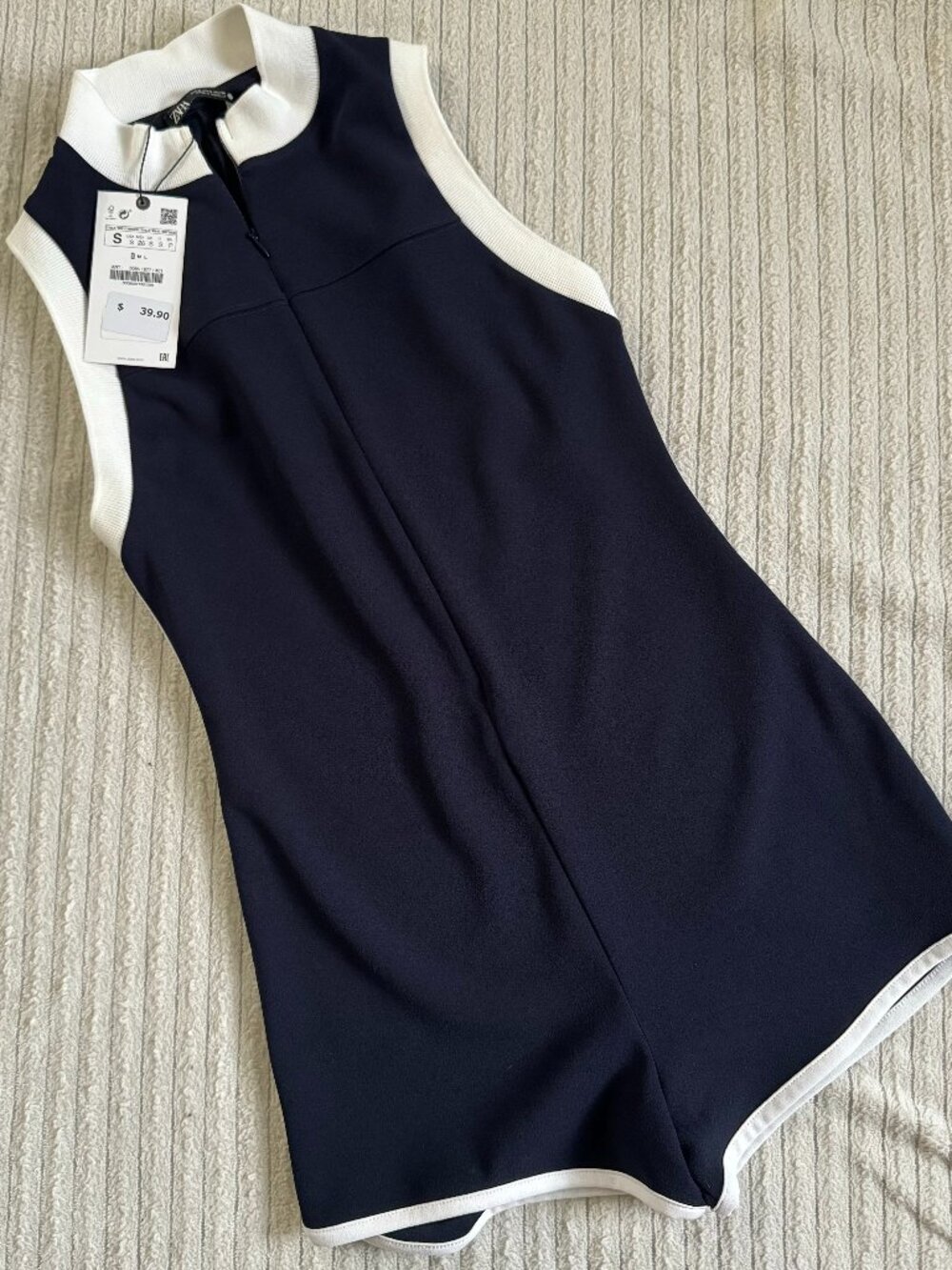 New With Tags Zara Navy Blue and White Zip Up Romper